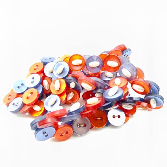 Vintage Moonglow Button Necklace in Red White and Blue Lucite, Reversible - Picture 3 of 3